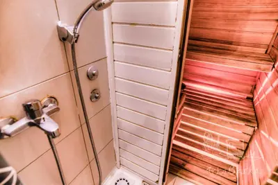 an overhead view of a shower in a bathroom at ArkaBarka Floating Hostel in Belgrade