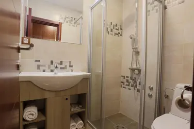 a bathroom with a sink and a shower at Accommodation Tara in Belgrade