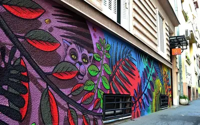 a mural on the side of a building at Sun Hostel in Belgrade