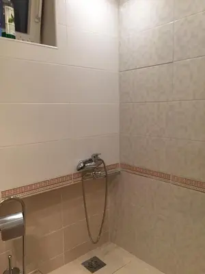 a shower in a bathroom with a shower head at Crown Street Garden Studio in Belgrade