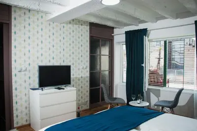 a bedroom with a bed and a television on a dresser at Apartment Atelje Downtown in Belgrade