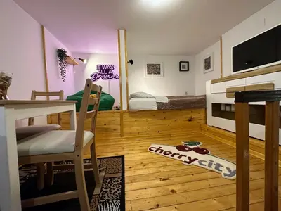 a small room with a bedroom with a bunk bed at Cherrycity apartments in Belgrade