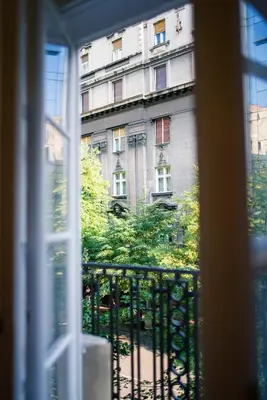 a view of a building from a window at City Nest Modern & Cozy Suites in Belgrade