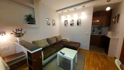 a living room with a couch and a table at Apartment OASIS in Belgrade