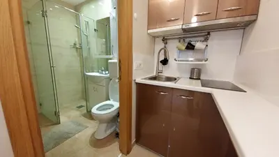 a small bathroom with a toilet and a sink at Apartment OASIS in Belgrade