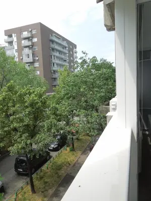 a view from a window of a street with trees at Danube Blue in Belgrade