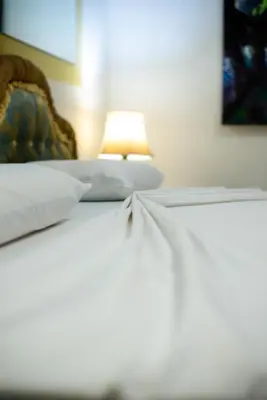 a bedroom with a bed with a lamp on it at Olympic Wellness & Spa Apartments in Belgrade