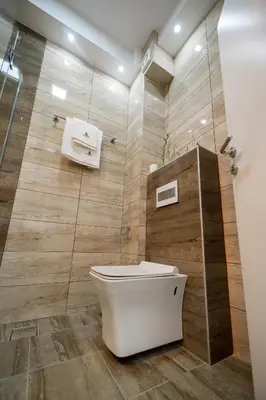 a bathroom with a toilet and a shower at CENTAR Lux in Arandjelovac