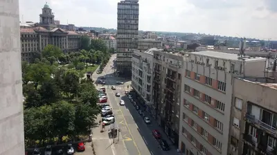 an aerial view of a city street with buildings at City centre penthouse in Belgrade
