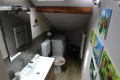a small bathroom with a toilet and a sink at Apartman Rustik in Belgrade