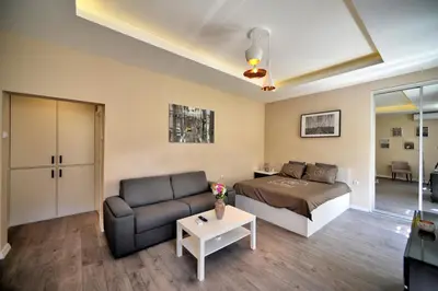 a living room with a couch and a bed at Z&N luxury Belgrade appartment - city center in Belgrade