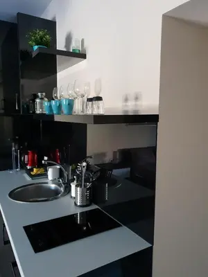 a kitchen with a sink and a counter top at Z&N luxury Belgrade appartment - city center in Belgrade