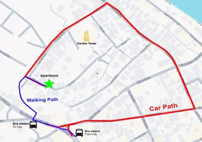 a map of a walking path and car path at Gardos in Belgrade