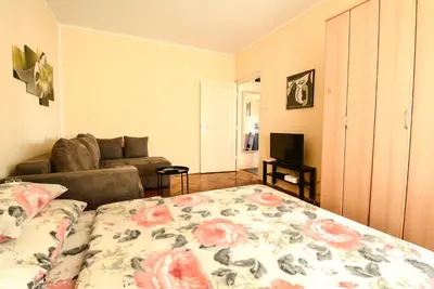 a living room with a bed and a couch at Apartment Petra 071 in Belgrade