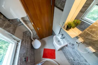 an overhead view of a bathroom with a sink at Lux Apartment in Downtown in Belgrade