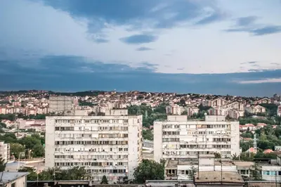 a view of a city with tall white buildings at VortexLuxApatman in Belgrade