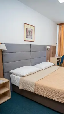 a bedroom with a bed in a room with at Hotel Slavija in Belgrade
