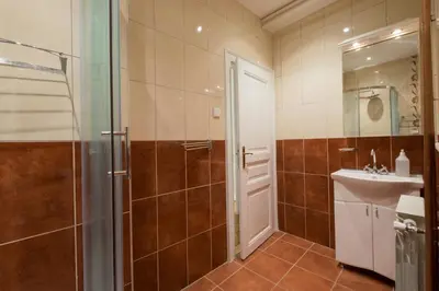 a bathroom with a shower and a sink at Central Apartments in Belgrade