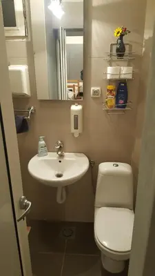 a bathroom with a sink and a toilet and a mirror at Green point Apartments in Dušanovac (historical)