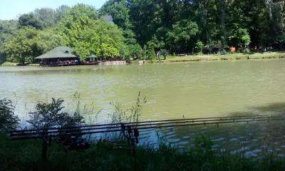 a large lake with a gazebo in the middle at Monia Dream Apartment - Belgrade Lake & Fair in Belgrade