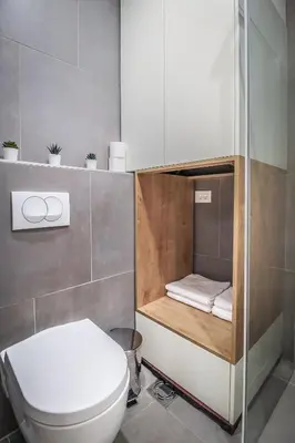 a small bathroom with a toilet and a shower at Delights Apartment Belgrade in Belgrade