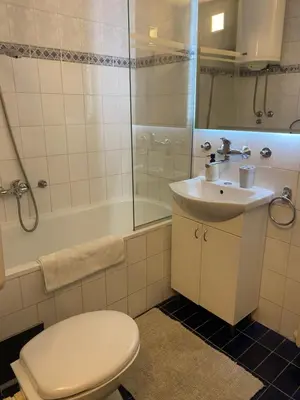 a bathroom with a toilet and a sink and a shower at Apartment Jasna in Belgrade