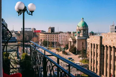 a view of a city from a balcony at President Lux in Belgrade