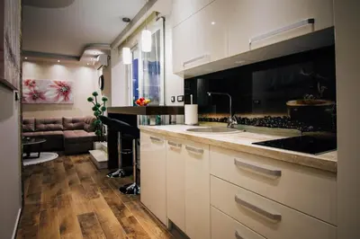 a kitchen with a sink and a couch at President Lux in Belgrade