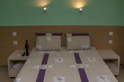 a bedroom with a bed with a bottle of wine on it at SAN 011 in Belgrade