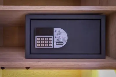 a picture of a digital clock on a shelf at Level Luxury Suites in Belgrade
