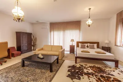 a large living room with a bed and a couch at The Belgrade Hills Rooms and Suites in Belgrade
