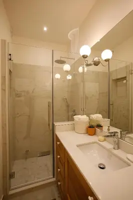 a bathroom with a shower and a sink at BestStay Apartment No 9 Pedestrian zone in Belgrade