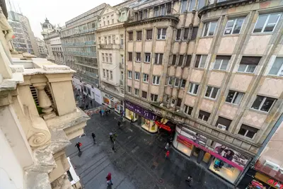 an overhead view of a city street with buildings at Royal Knez in Belgrade