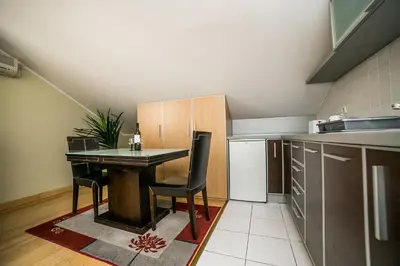 a kitchen with a table and chairs in a room at Residence Amelie in Belgrade