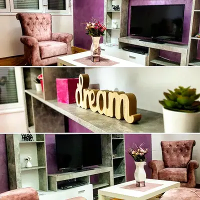 a collage of photos of a living room with a tv at Apartment Centar Exclusive Smederevo in Smederevo