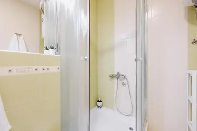 a bathroom with a shower and a toilet at Apartment Hana Lux-Cozy Studio Near Danube, Quite & Bright in Belgrade