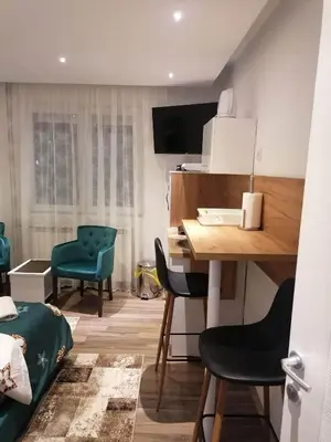 a room with a desk and chairs and a bed at Prenoćište Day Holiday in Smederevo