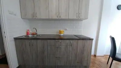 a kitchen with a sink and a counter top at Apartment Delta Sava New Belgrade in Belgrade