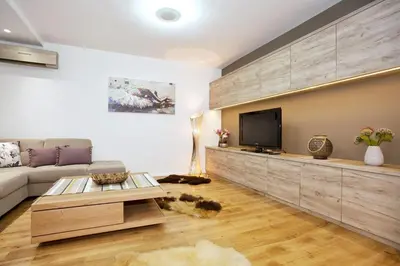 a living room with a couch and a tv at HostGost Selected Suites - Skadarlija Square in Belgrade