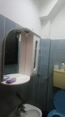 a bathroom with a sink and a mirror at Garden studio in Belgrade