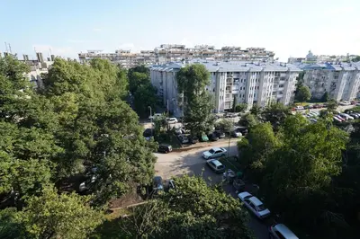 an aerial view of a parking lot in a city at Apartmani Paku in Belgrade