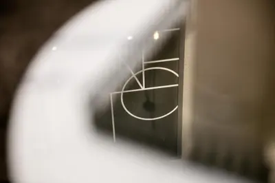 a close up of a door with a spiral at Natalie's Place in Belgrade