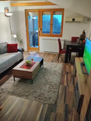 a living room with a couch and a table at Apartment Viktor in Belgrade