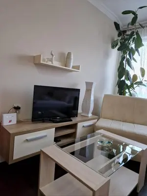 a living room with a couch and a glass table at Apartment Marina in Arandjelovac