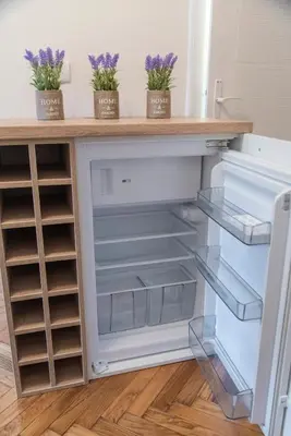 an empty refrigerator with two potted plants in it at Sweet Home in Belgrade