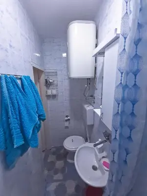 a bathroom with a white sink and a toilet at Studio Krunska 6 in Belgrade