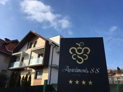 a sign in front of a house at Luxury Apartments 88 in Smederevo