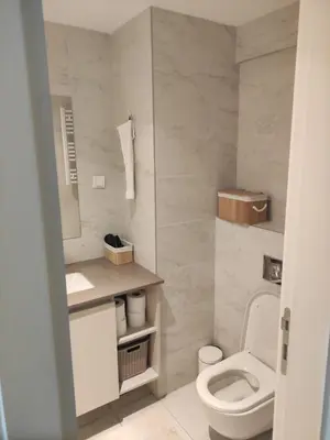 a bathroom with a toilet and a sink at Belgrade Waterfront Comfortable Apartment in Belgrade