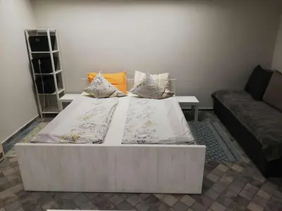 a large bed in a room with a couch at Apartman Pocerac in Belgrade