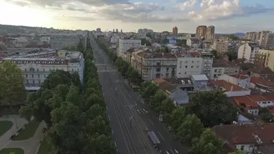 an aerial view of a city with a street at Luka Lux apartman in Belgrade